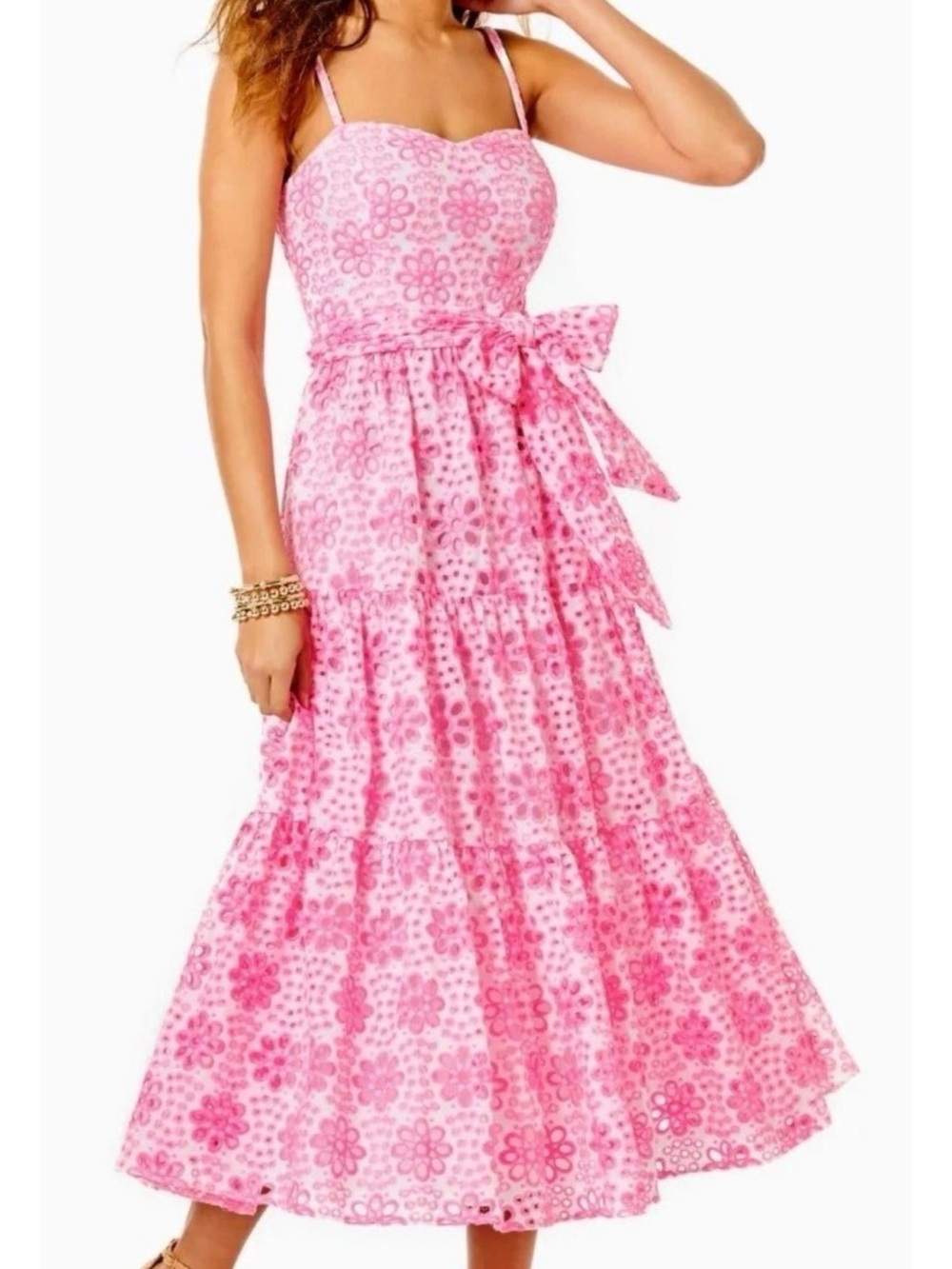 NWT Lilly Pulitzer Funflower Eyelet Pink Floral Tiered Sundress 16 - Picture 2 of 16